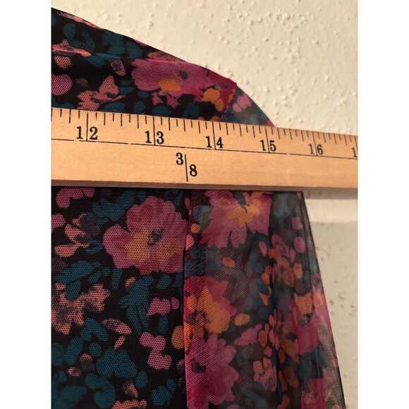 Promesa Fabulous Flowers Floral-Print Mesh Bell-Sleeve Top Sheer V-Neck Tie-Fron - Picture 9 of 16